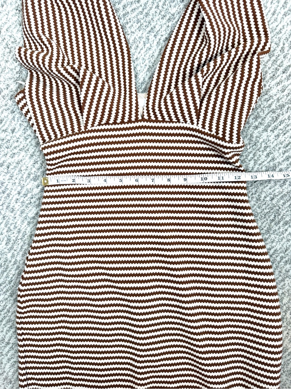 Amanda Uprichard Brown & Cream Striped Halter Dress Midi Has Stretch NWT Small - Picture 10 of 14